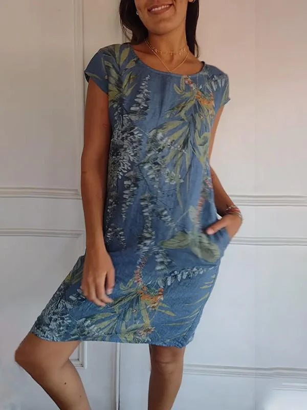 W&W Mode | Damen Bedrucktes Baumwoll- und Leinenkleid