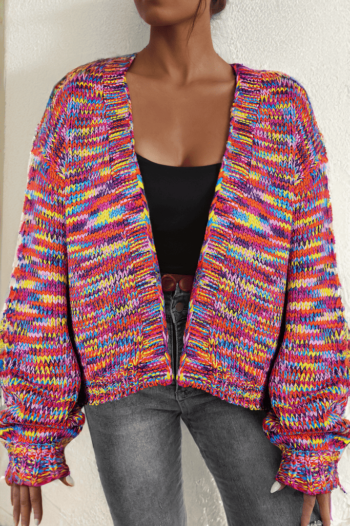 WW | Pinkfarbene Offene Strickweste Mit Konfetti Design Für Frauen