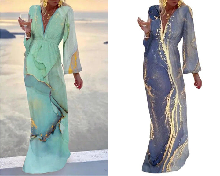 W&W Mode | V-ausschnitt Chiffon Ärmel Taillierung Strandrock