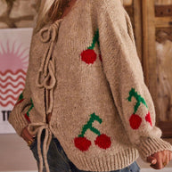 WW | Gebundene Kirsche Rundhalsausschnitt Langarm Cardigan