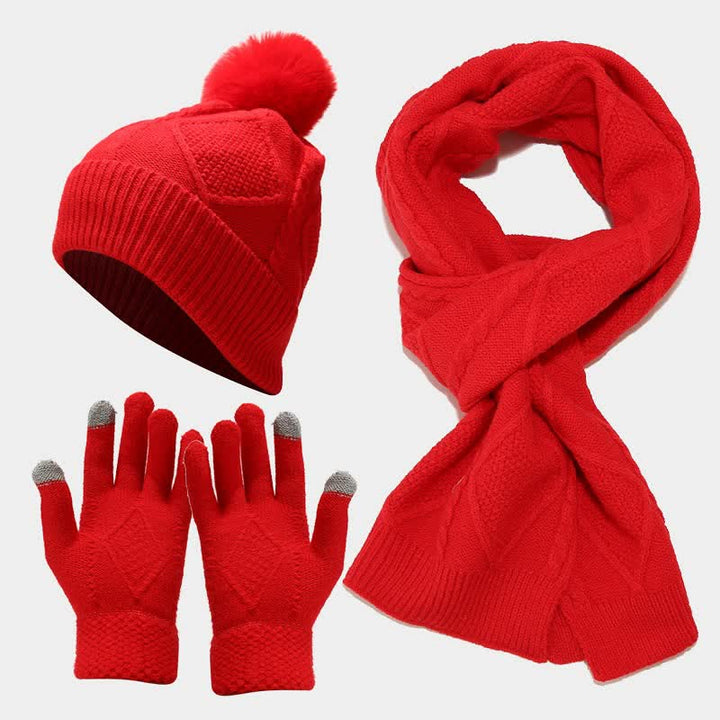 W&W Mode | 3-teiliges gestricktes Accessoire-Set - stylische Damenmütze, Schal und Handschuhe