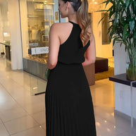 WW | Elegantes X-Sommer Midikleid mit Rundhalsausschnitt und Gesch Gathered Taille