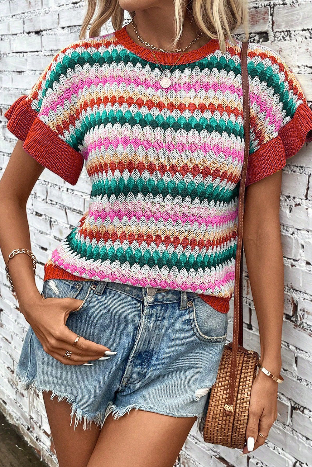 W&W Mode | rotes Crop-Top mit farbiger Struktur Für Frauen
