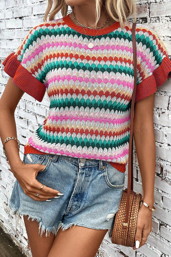 W&W Mode | rotes Crop-Top mit farbiger Struktur Für Frauen