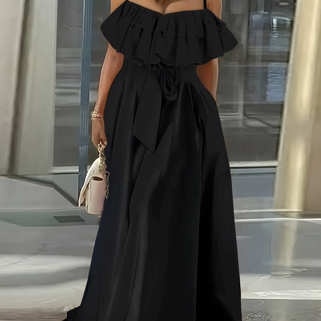WW | Cami Kleid mit Rüsche und Band Taille, Maxi Länge