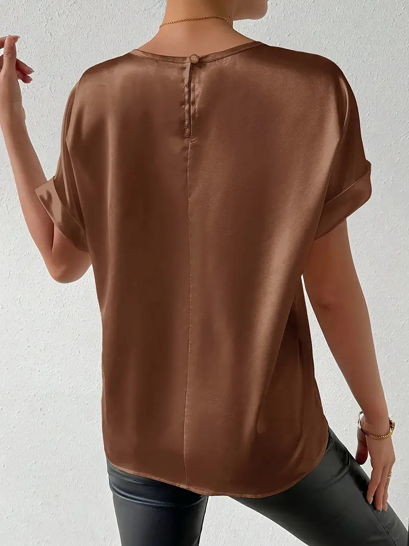 WW | Satin T-Shirt Mit Umgeschlagenen Ärmeln Für Damen