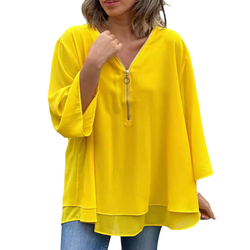 WW | Chiffon Reißverschlussoberteil V-Ausschnitt