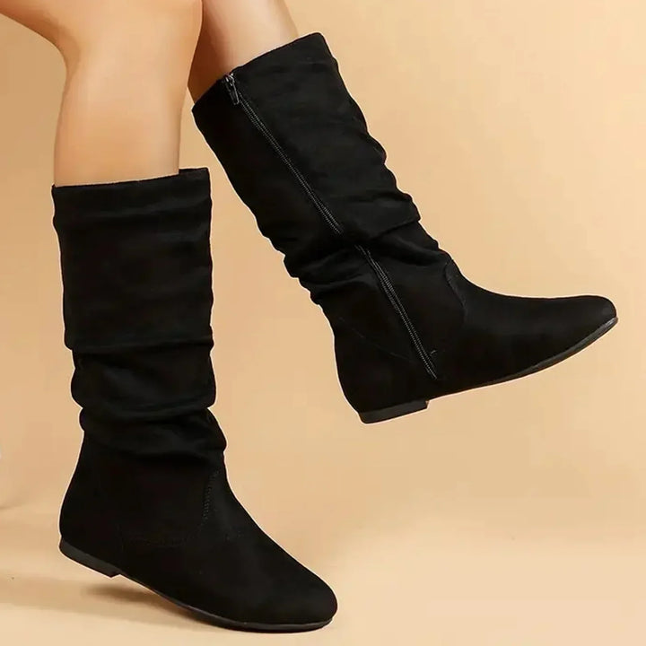 W&W Mode | Damen Stiefel Aus Wildleder Mit Seitlichem Reißverschluss, Wadenlang, Frühlingskollektion