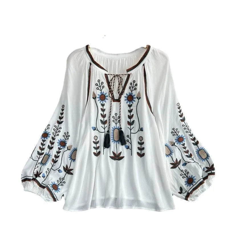 WW | Damen Rundhalsbluse mit Stickerei