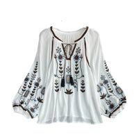 WW | Damen Rundhalsbluse mit Stickerei