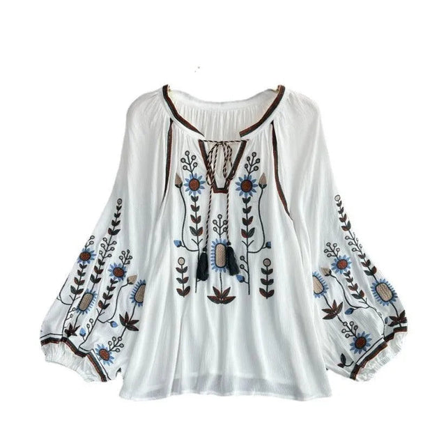 WW | Damen Rundhalsbluse mit Stickerei