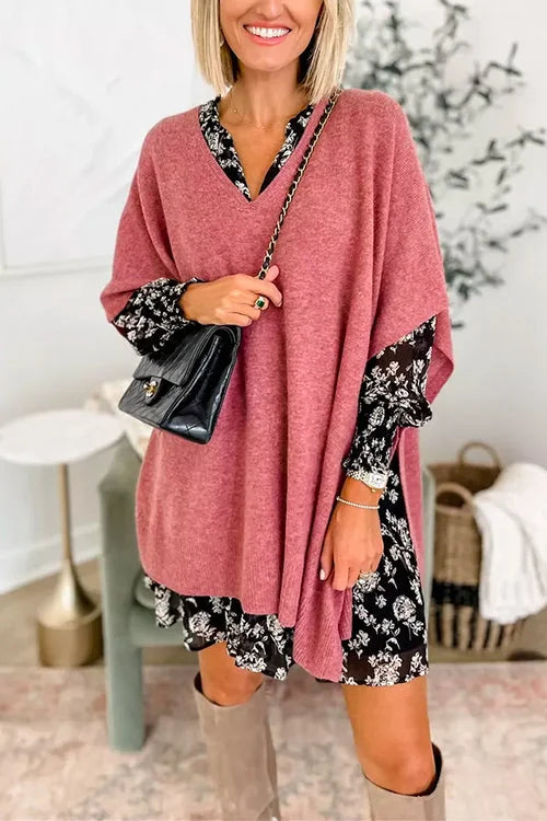 WW | V-Ausschnitt Poncho Pullover mit elegantem lockeren Schnitt