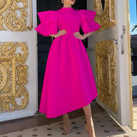WW Kleid mit Lotusblattärmeln und einfarbigem weitem Schnitt