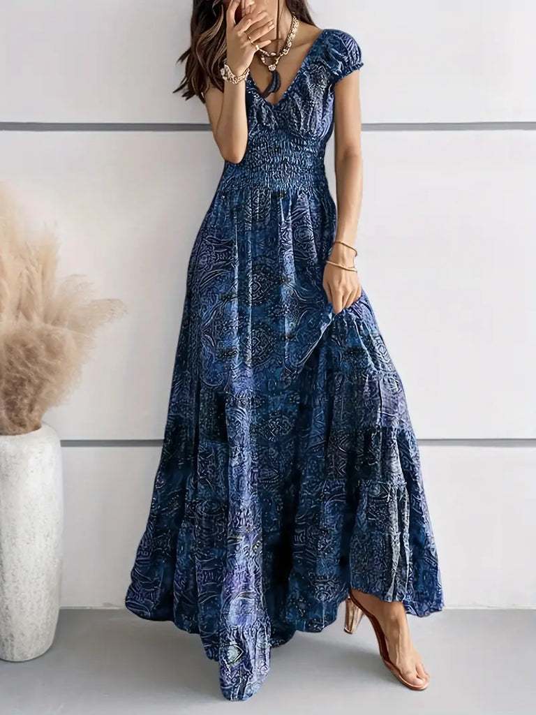 WW | Lange Swingkleid mit Rüschen Am Ausschnitt Blumenmuster