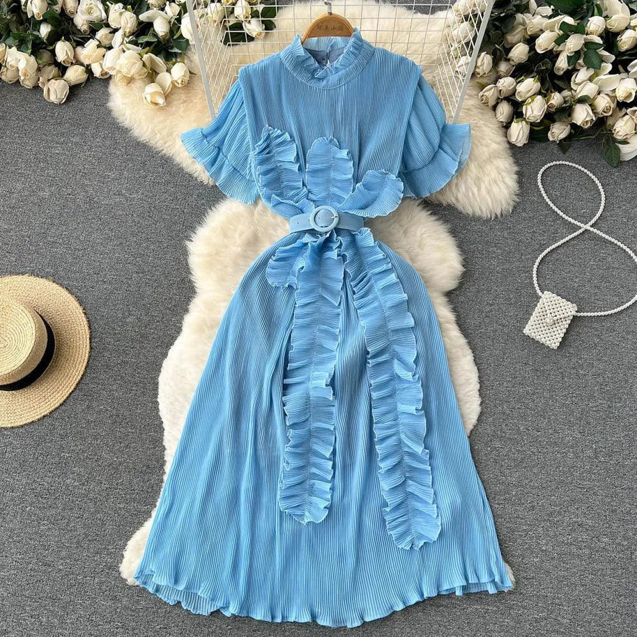 WW | Langarm Maxikleid mit plissierten Volants