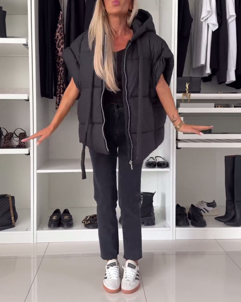 WW | Jacken mit Kapuze Einfarbig Reißverschluss und Kurzen Ärmeln