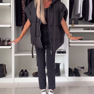 WW | Jacken mit Kapuze Einfarbig Reißverschluss und Kurzen Ärmeln