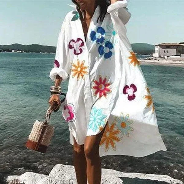 WW | Lässige Langärmlige Kleid Mit Knopfleiste