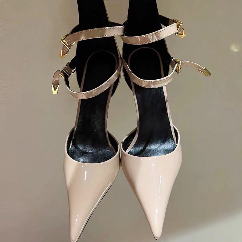 WW | Damenmode Spitz Patentreisen Flache Feine High-Heels Sandalen