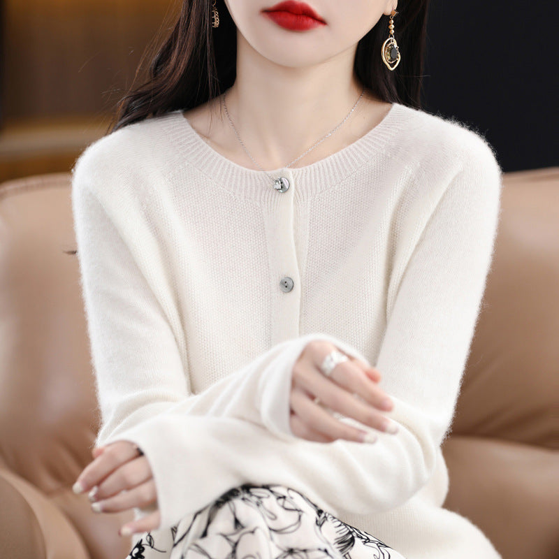 WW | Lockerer Damen Cashmere Strickjacke Mit Rundhalsausschnitt Aus Hochwertiger Veganer Wolle