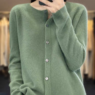 WW | Merino Wollstrickjacke Mit Rundhalsausschnitt Und Langen Ärmeln