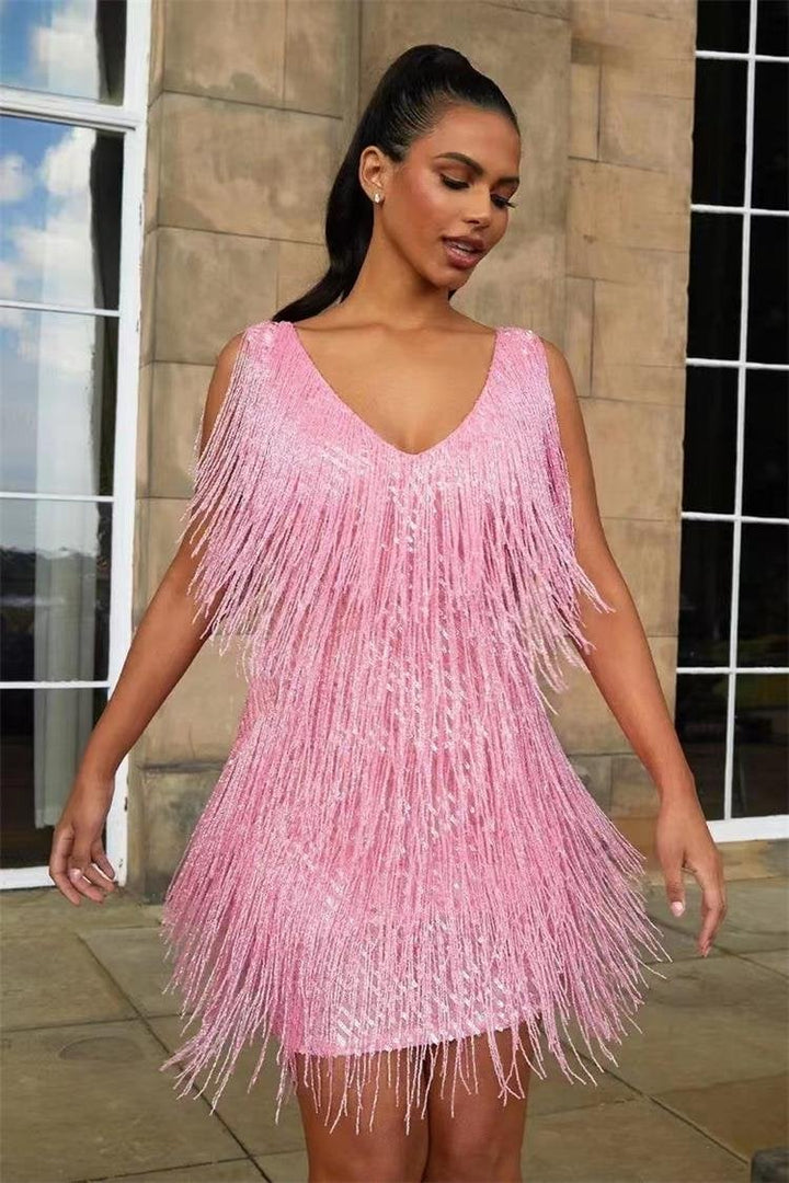 Damen Slip-Kleid mit V-Ausschnitt