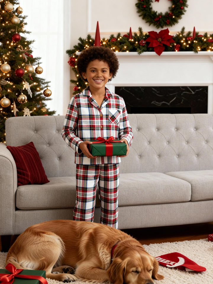 W&W Mode | Urlaub Familie Rot Karierte Knopf-Front Weihnachts-Pyjama Set