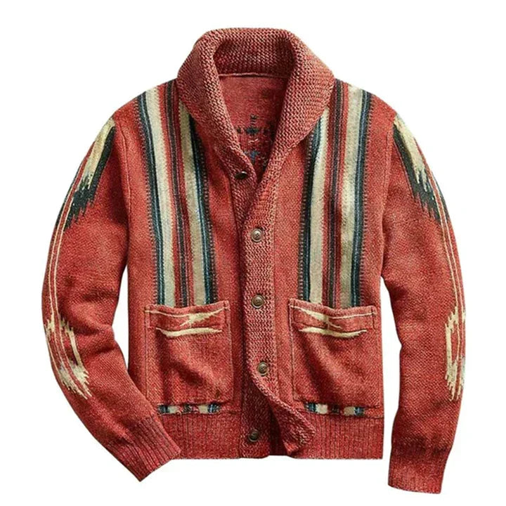 W&W Mode | Herren Jacquard Strickjacke Im Weinlese Stil