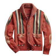 WW | Herren Jacquard Strickjacke Im Weinlese Stil