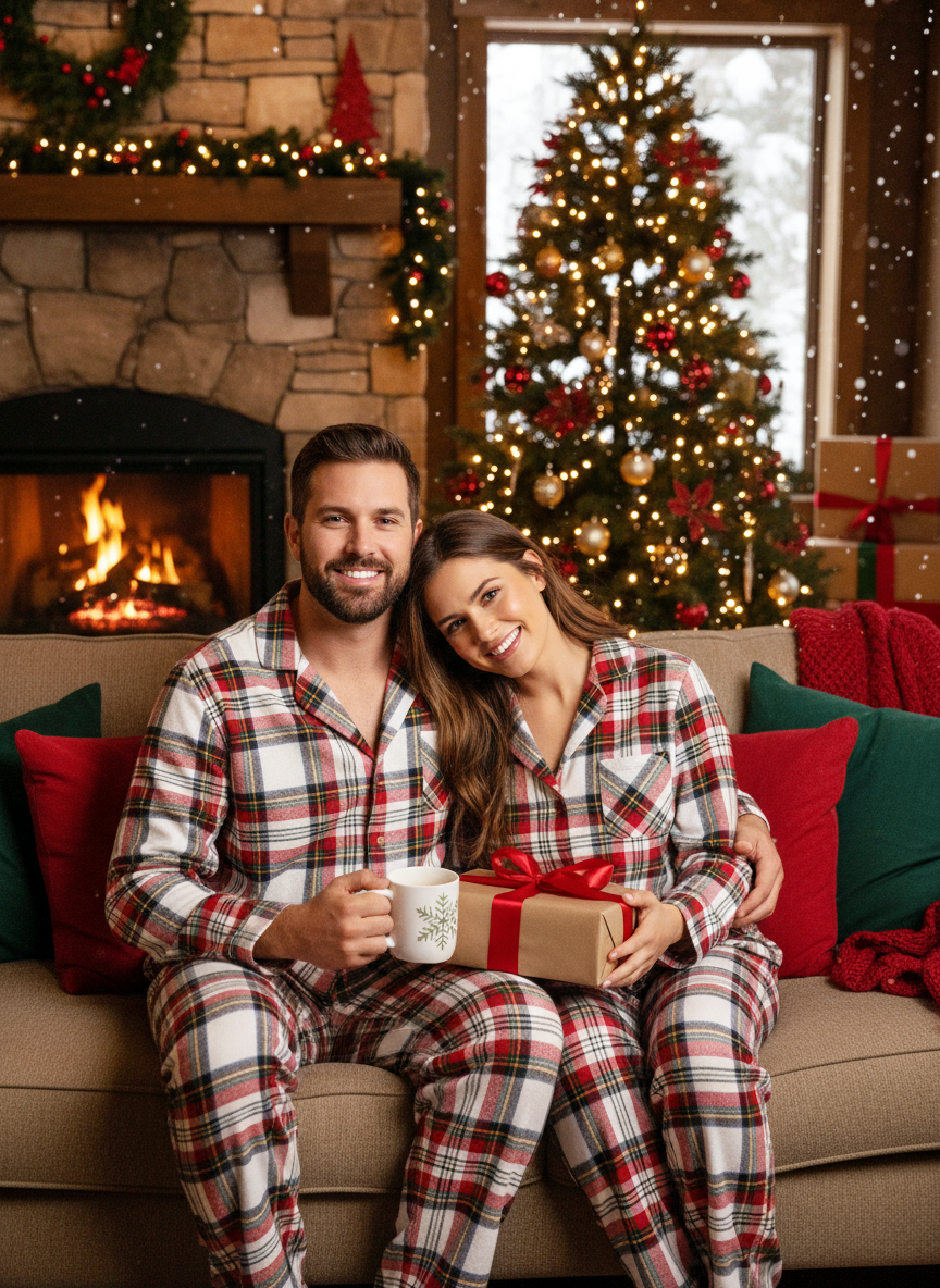 W&W Mode | Urlaub Familie Rot Karierte Knopf-Front Weihnachts-Pyjama Set