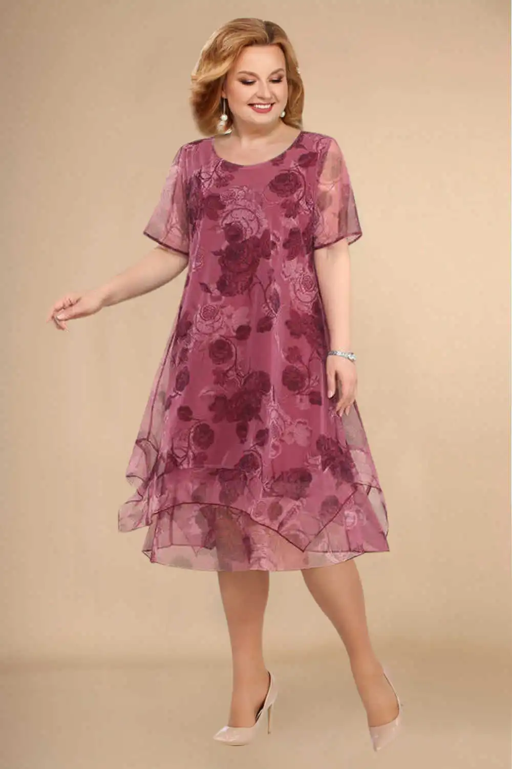 Damen Chiffonkleid mit floraler Optik und fließender Passform