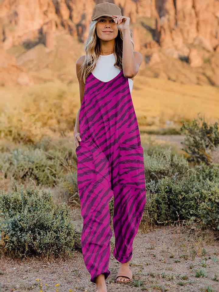 WW | Große Größe Bedruckter V-Ausschnitt Ärmelloser Jumpsuit