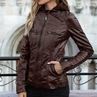 WW | Lederjacke mit Kapuze