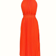 WW | Elegantes X-Sommer Midikleid mit Rundhalsausschnitt und Gesch Gathered Taille