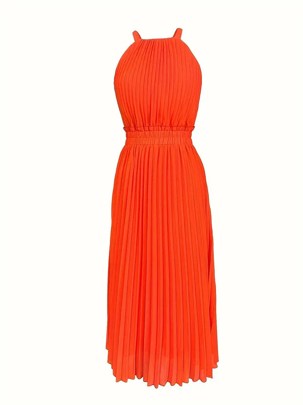 WW | Elegantes X-Sommer Midikleid mit Rundhalsausschnitt und Gesch Gathered Taille