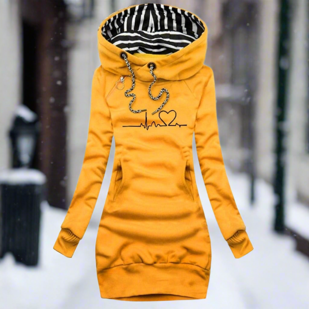 WW | Sweatshirt Kleid Langarm mit Kapuze Kängurutasche Entspannt Komfort