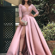 WW | Juhla Tisch Sexy Langarm Abendkleid Frauen V-Ausschnitt