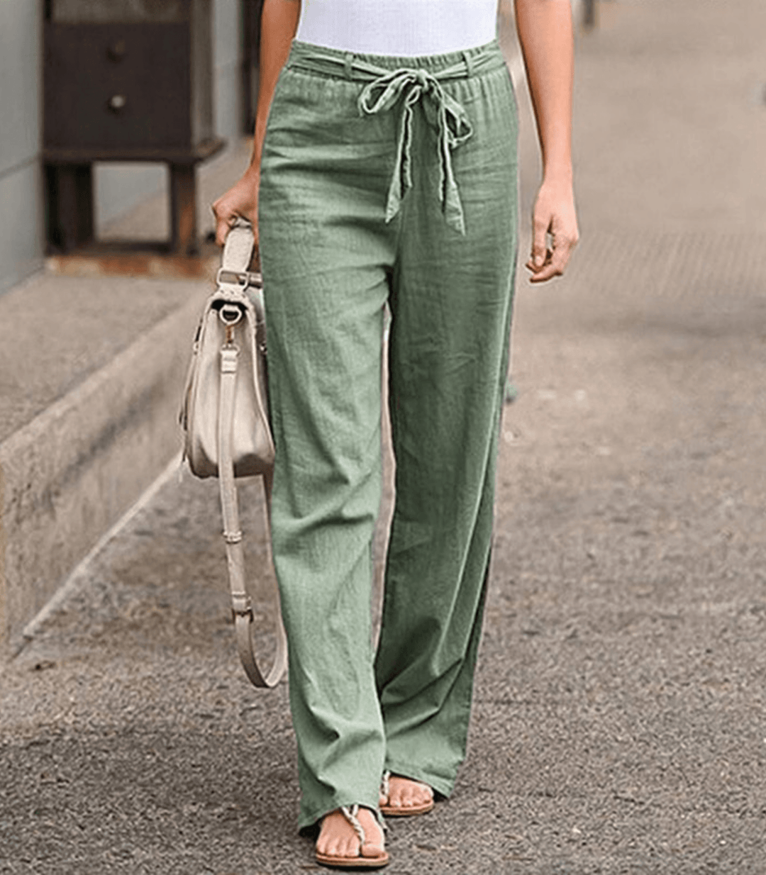 W&W Mode | Leinenhose aus Baumwolle mit Kordelzug und elastischem Bund