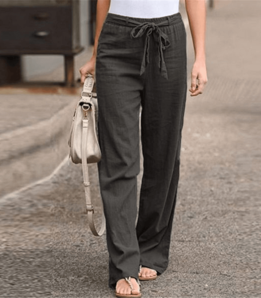 W&W Mode | Leinenhose aus Baumwolle mit Kordelzug und elastischem Bund