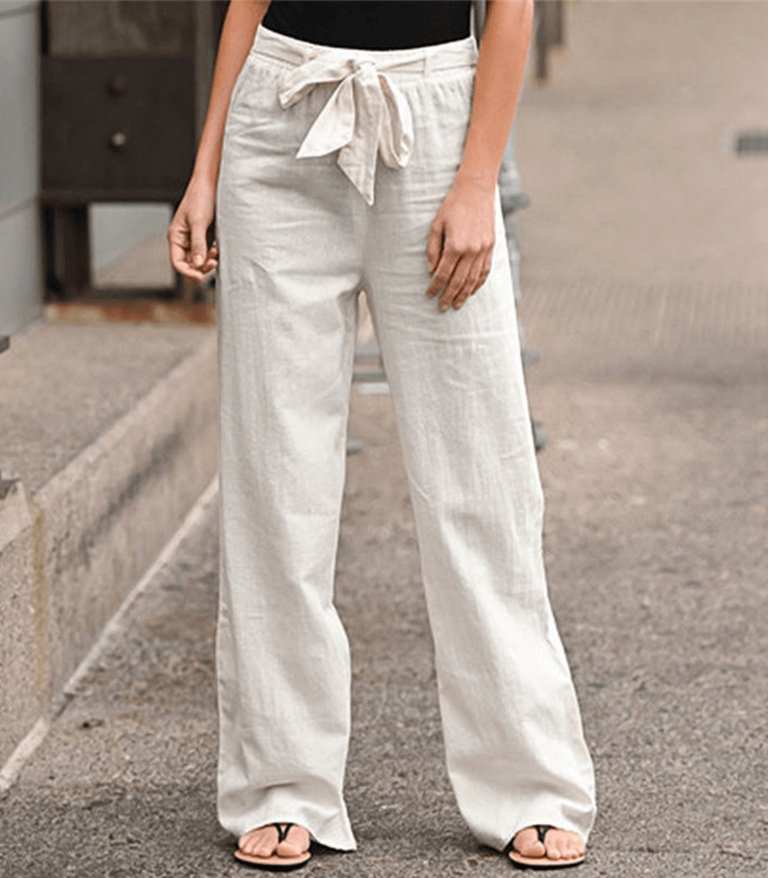 W&W Mode | Leinenhose aus Baumwolle mit Kordelzug und elastischem Bund