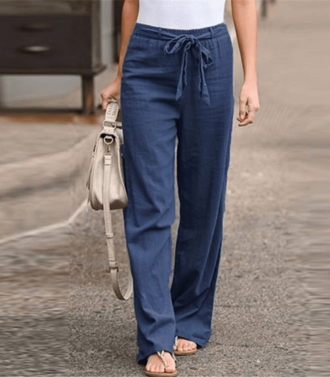 W&W Mode | Leinenhose aus Baumwolle mit Kordelzug und elastischem Bund