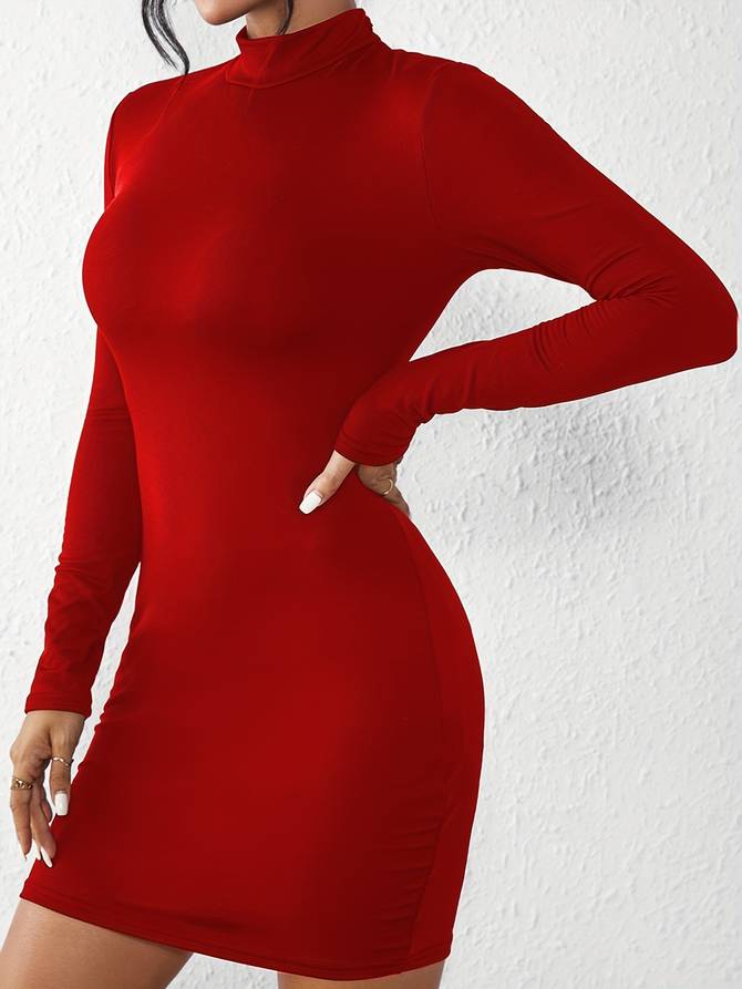 W&W Mode - Klassisches Bodycon Kleid mit Rollkragen