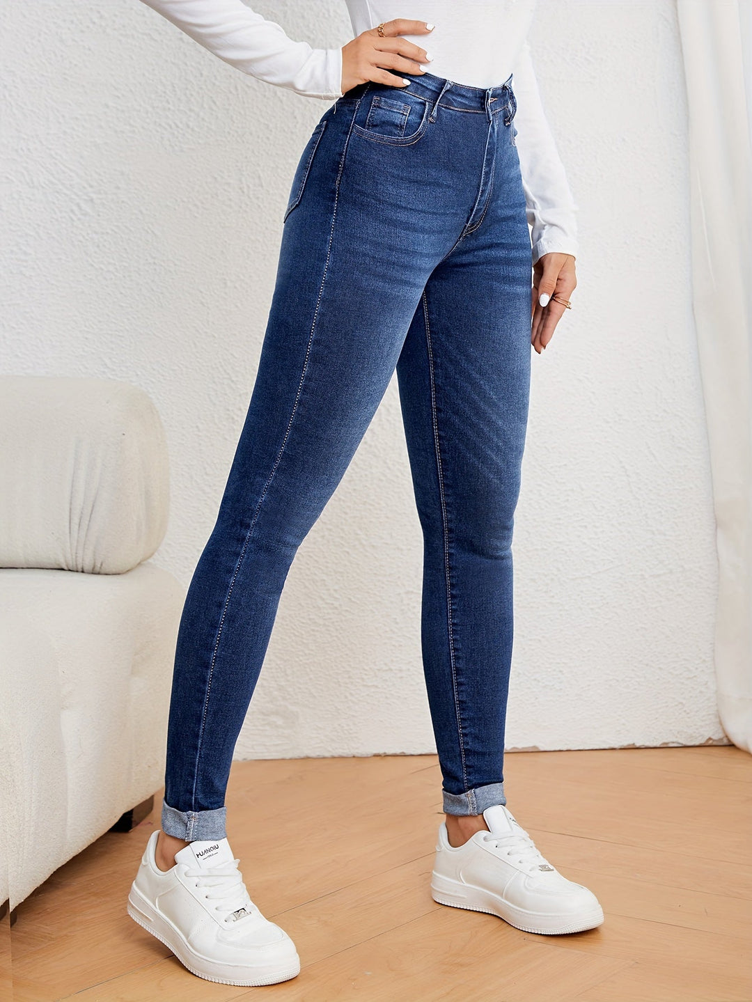 W&W Mode | Olivgrüne High Waist Slim Fit Jeans Mit Stretch Denim