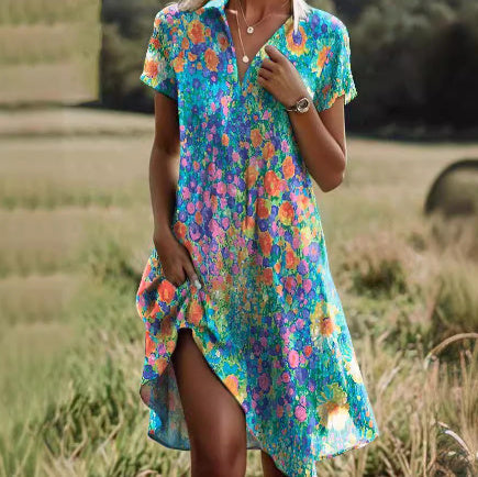 WW | Kurzärmeliges Grünes Minikleid Mit Punkten