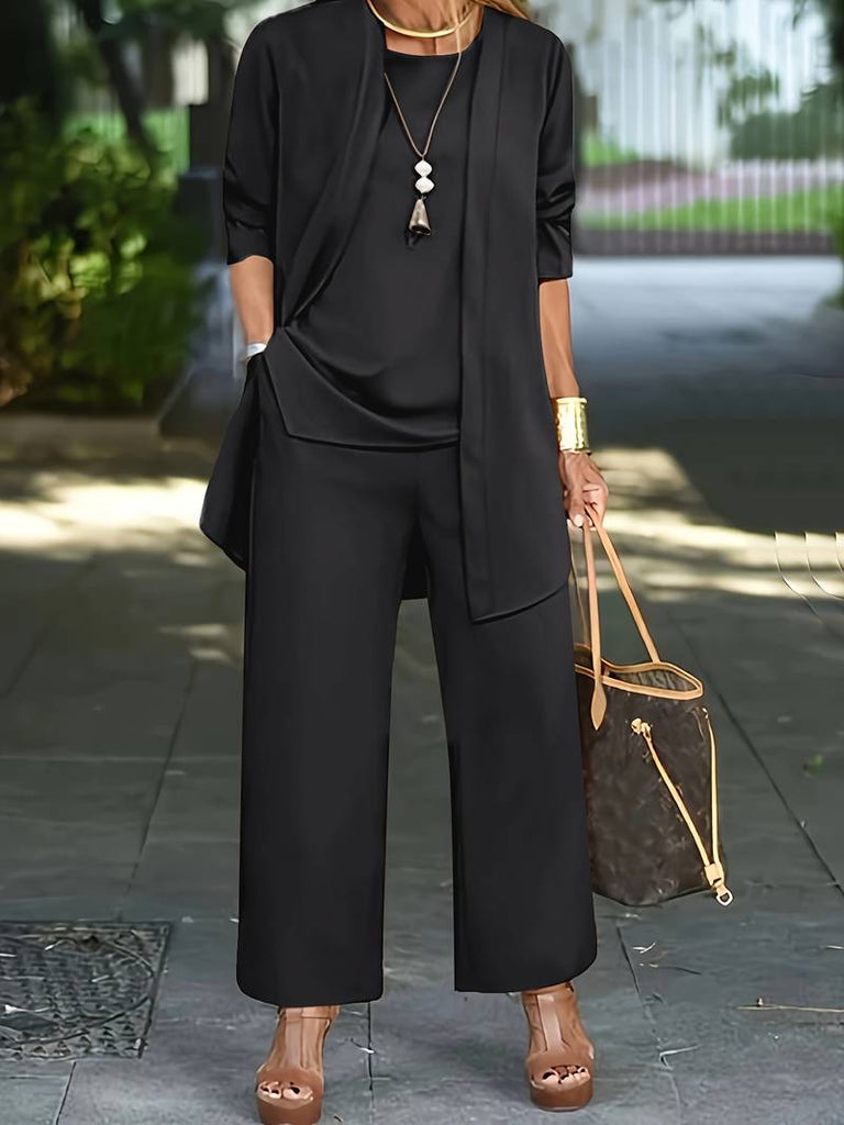 WW | Loungewear Satz Mit Strickstrickjacke, Top Und Langer Hose
