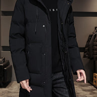 WW |  Schwarze Gepolsterte Lange Jacke Mit Kapuze Baumwoll Winterjacke Für Herren - Perfekt für Outdoor Aktivitäten