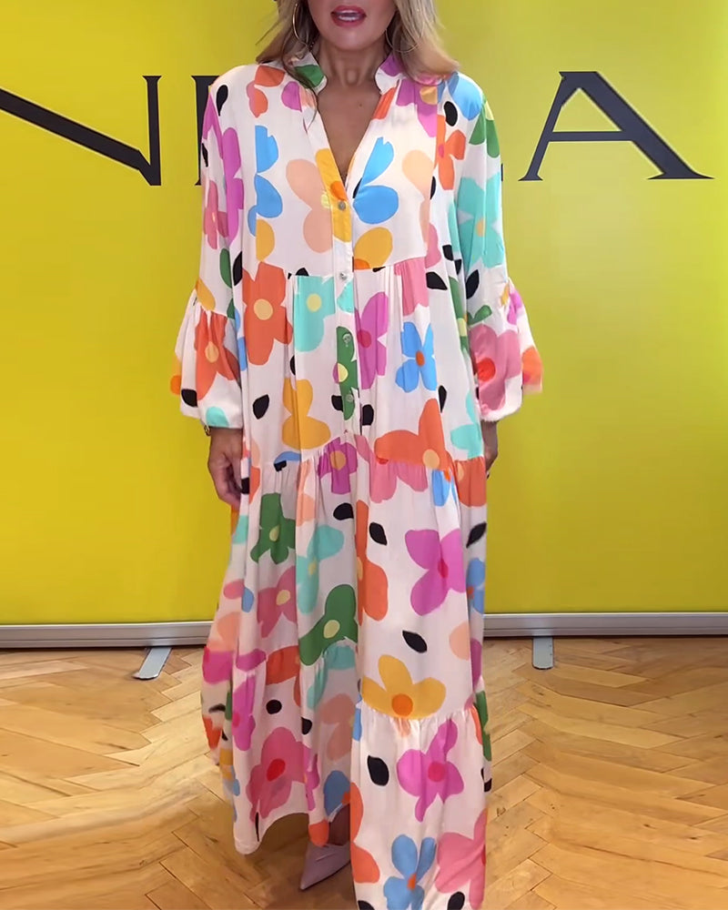 Noa - Lässiges Kleid mit Trompetenärmeln und Blumenmuster