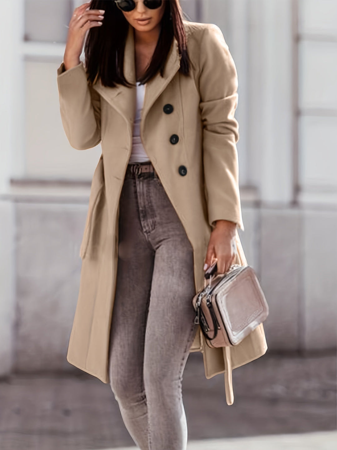 W&W Mode | Damen Doppelknopf Wollmix Trenchcoat Slim Fit, Kniehöhe