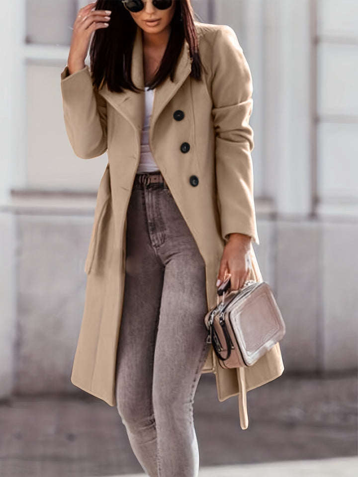 W&W Mode | Damen Doppelknopf Wollmix Trenchcoat Slim Fit, Kniehöhe