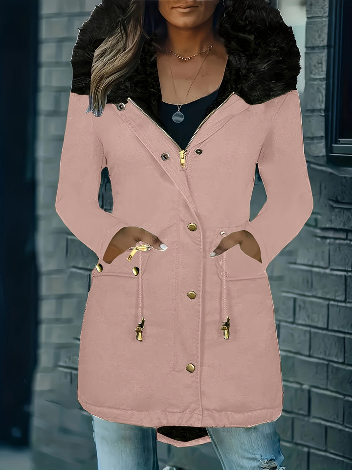 W&W Mode | Zip up Parka Mantel mit Knöpfen Kapuze Damen Winterjacke